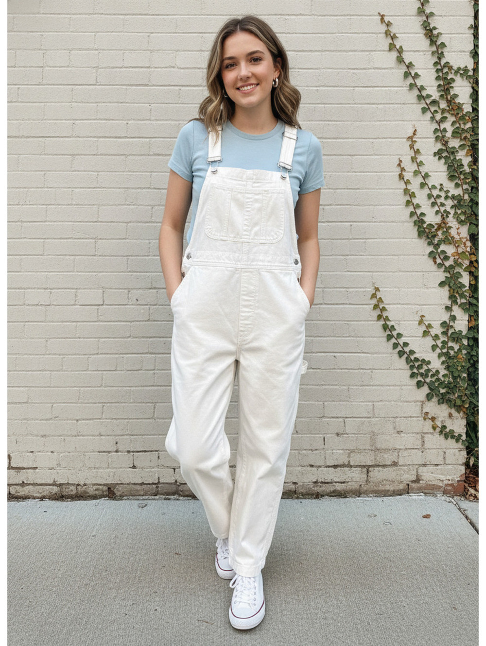 White Cotton Overalls with Adjustable Straps